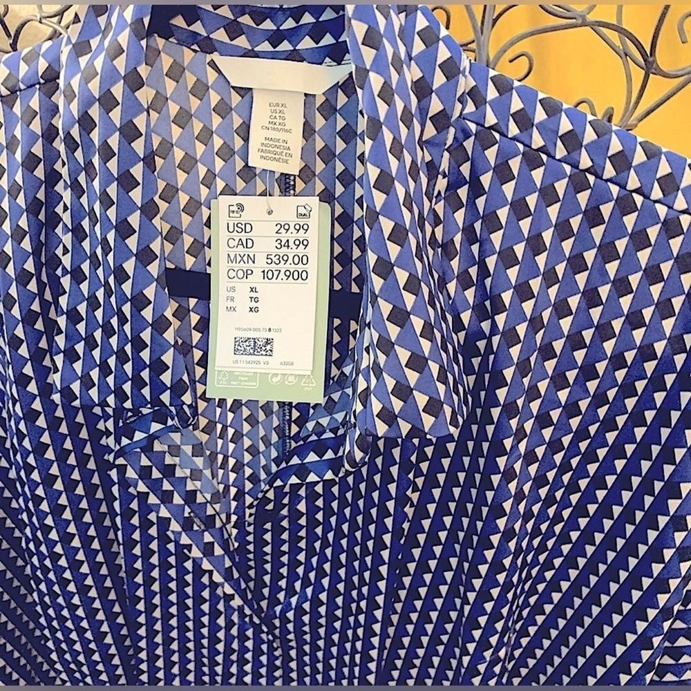 H&M Satin NWT womens geometric pattern shirt dress Size XL - Picture 6 of 13